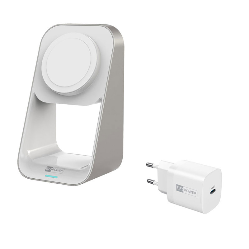 ER POWER nabíjací MFM MagSafe stojan 2v1 - biely