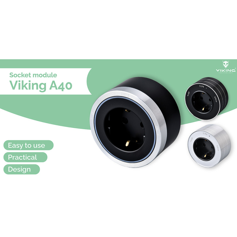 Zásuvkový modul Viking A40S, striebra/výstupy - 1xAC/výkon až 2500W/230V,16A,50Hz/Zásuvka typu E