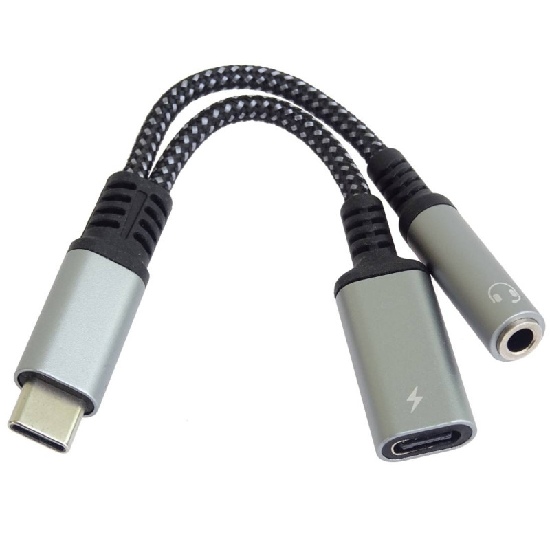 PremiumCord Redukcia USB-C /3,5mm jack s DAC chipom + USB-C na nabíjanie 13cm