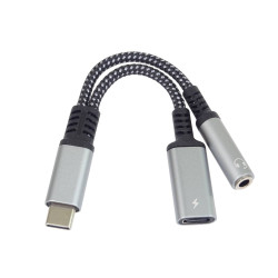 PremiumCord Redukcia USB-C /3,5mm jack s DAC chipom + USB-C na nabíjanie 13cm