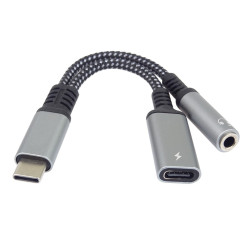 PremiumCord Redukcia USB-C /3,5mm jack s DAC chipom + USB-C na nabíjanie 13cm
