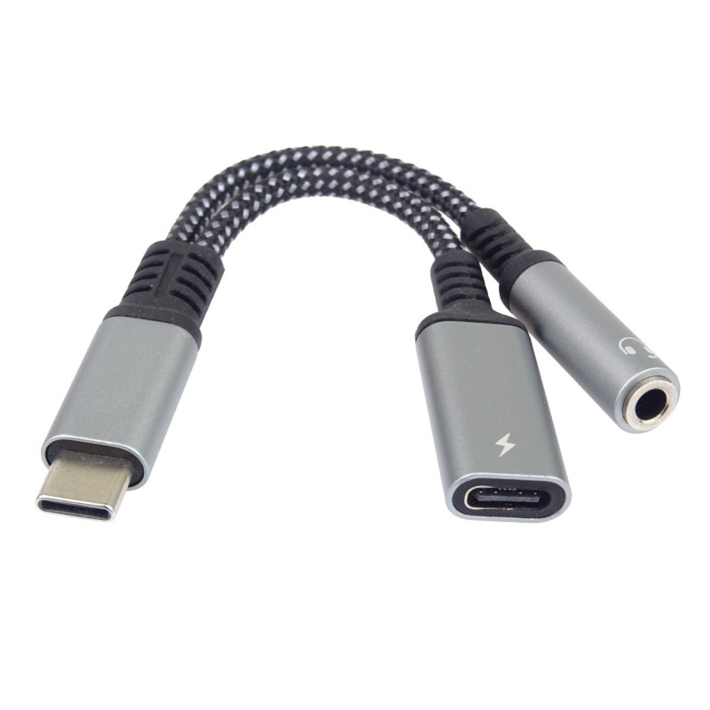 PremiumCord Redukcia USB-C /3,5mm jack s DAC chipom + USB-C na nabíjanie 13cm