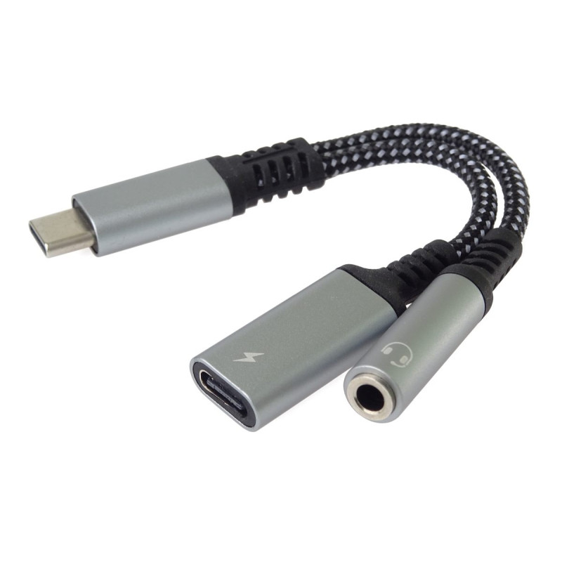 PremiumCord Redukcia USB-C /3,5mm jack s DAC chipom + USB-C na nabíjanie 13cm