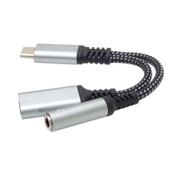 PremiumCord Redukcia USB-C /3,5mm jack s DAC chipom + USB-C na nabíjanie 13cm