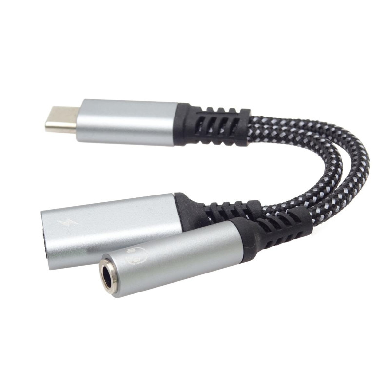 PremiumCord Redukcia USB-C /3,5mm jack s DAC chipom + USB-C na nabíjanie 13cm