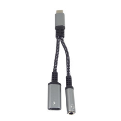 PremiumCord Redukcia USB-C /3,5mm jack s DAC chipom + USB-C na nabíjanie 13cm