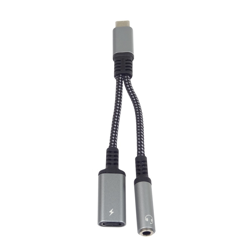 PremiumCord Redukcia USB-C /3,5mm jack s DAC chipom + USB-C na nabíjanie 13cm