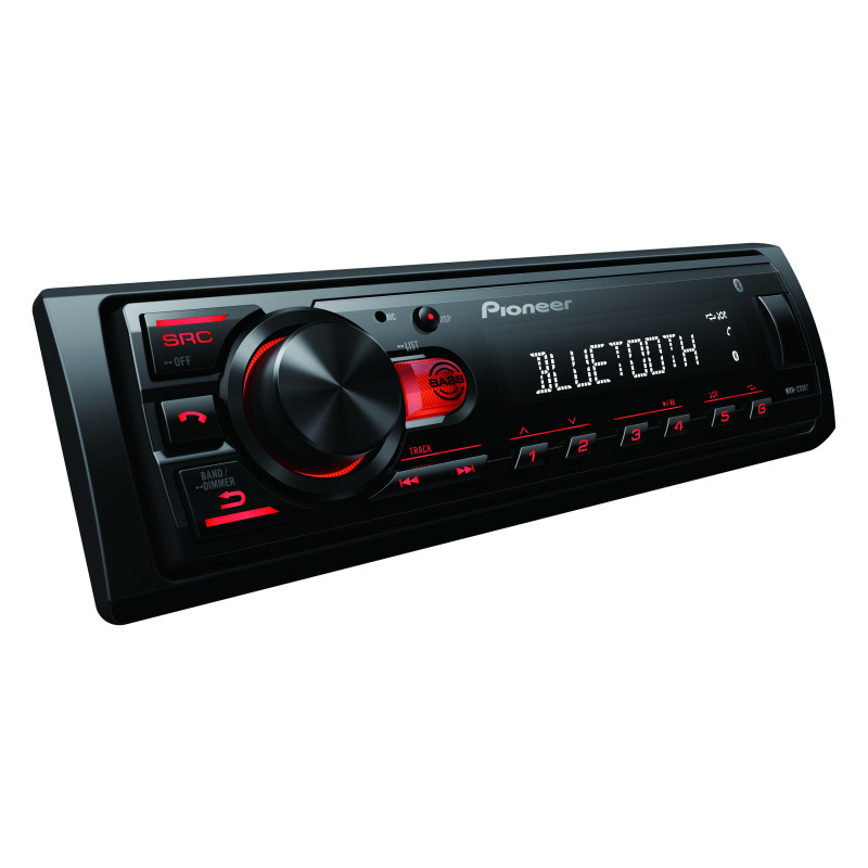 Pioneer MVH-230 autorádio s USB a Bluetooth s integrovaným mikrofónom červené