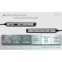 i-tec USB-C Metal Nano 3x Display (DP, HDMI a VGA) Docking Station, Power Delivery 100W