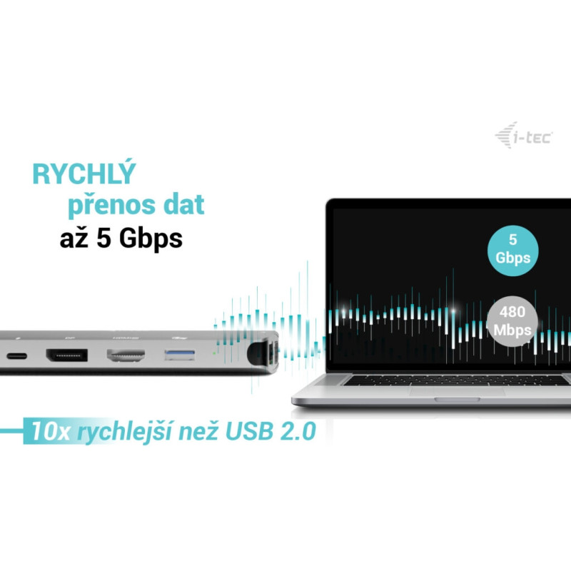 i-tec USB-C Metal Nano 3x Display (DP, HDMI a VGA) Docking Station, Power Delivery 100W