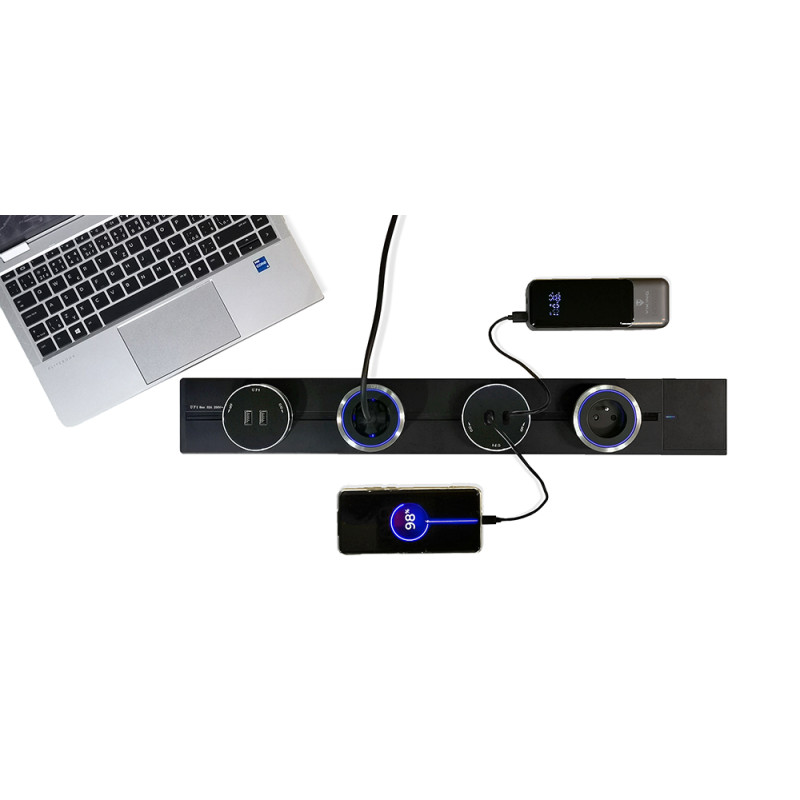Zásuvková lišta - povrchová Viking LP60B/230V,50Hz/60cm dĺžka/čierna/až 7modulov/IP20/hliník/povrchová