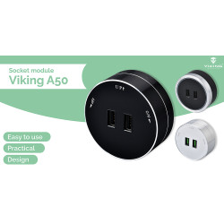 Zásuvkový modul Viking A50B, čierna/výstupy - 1xUSB-A/výkon až 2500W/230V,16A,50Hz