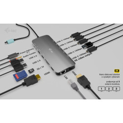 i-tec USB-C Metal Nano 3x Display Dock, 2x HDMI 1x USB-C video, PD 140W + Universal Charger 140W