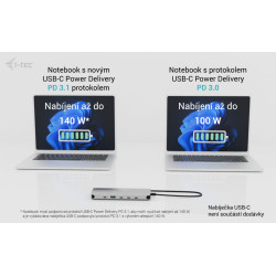 i-tec USB-C Metal Nano 3x Display Dock, 2x HDMI 1x USB-C video, PD 140W + Universal Charger 140W