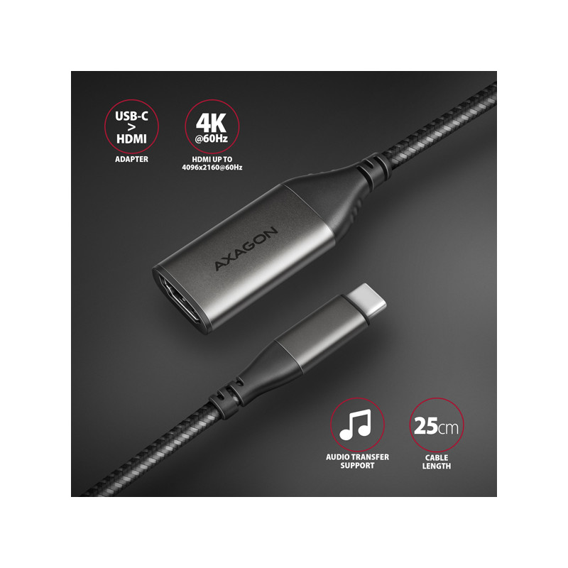 AXAGON RVC-HI2M, USB-C - HDMI 2.0a redukcia / adaptér, 4K/60Hz HDR10