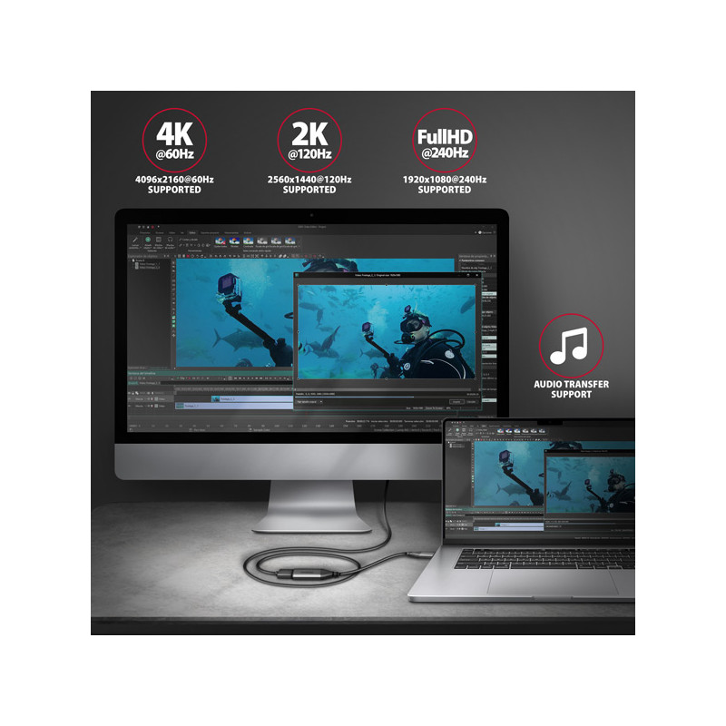 AXAGON RVC-HI2M, USB-C - HDMI 2.0a redukcia / adaptér, 4K/60Hz HDR10