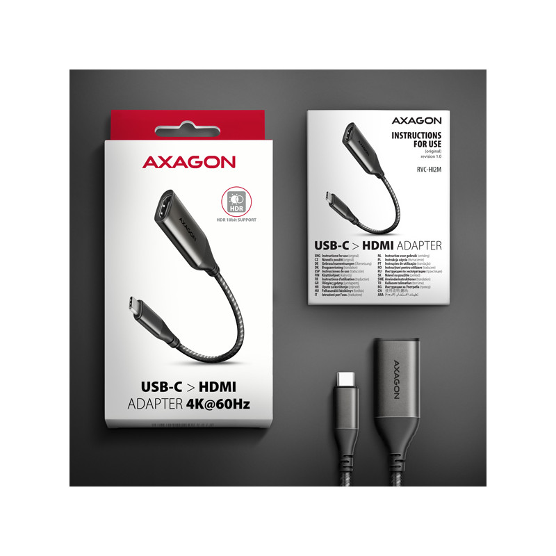 AXAGON RVC-HI2M, USB-C - HDMI 2.0a redukcia / adaptér, 4K/60Hz HDR10