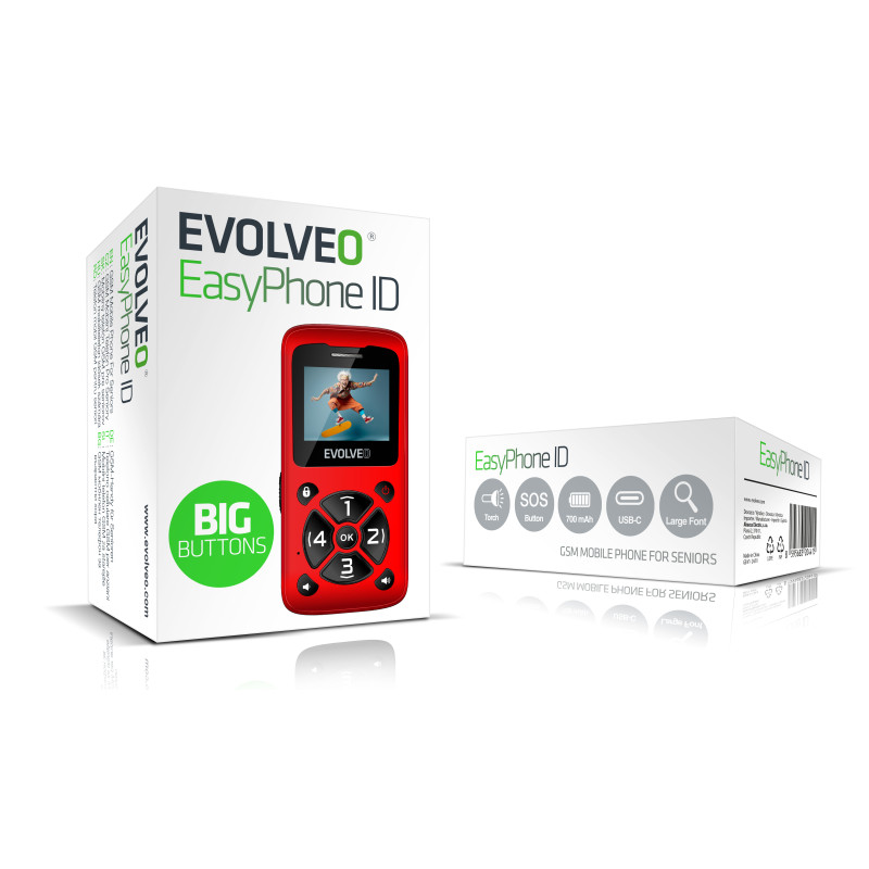 EVOLVEO EasyPhone ID, mobilný telefón pre seniorov, červená