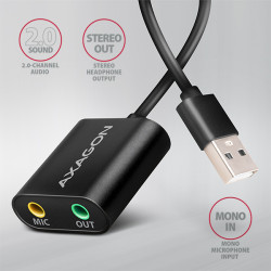 AXAGON ADA-12, USB 2.0 - externá zvuková karta, 48kHz/16-bit stereo, kovová, kábel USB-A 15 cm