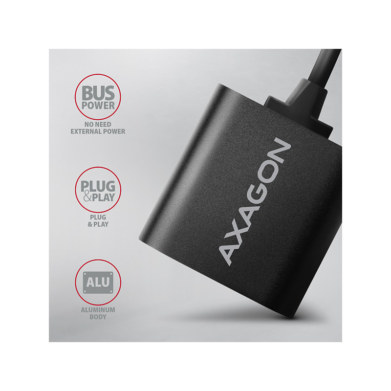 AXAGON ADA-12, USB 2.0 - externá zvuková karta, 48kHz/16-bit stereo, kovová, kábel USB-A 15 cm