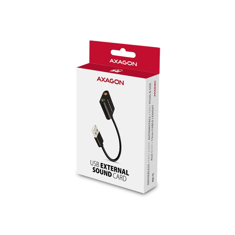 AXAGON ADA-12, USB 2.0 - externá zvuková karta, 48kHz/16-bit stereo, kovová, kábel USB-A 15 cm