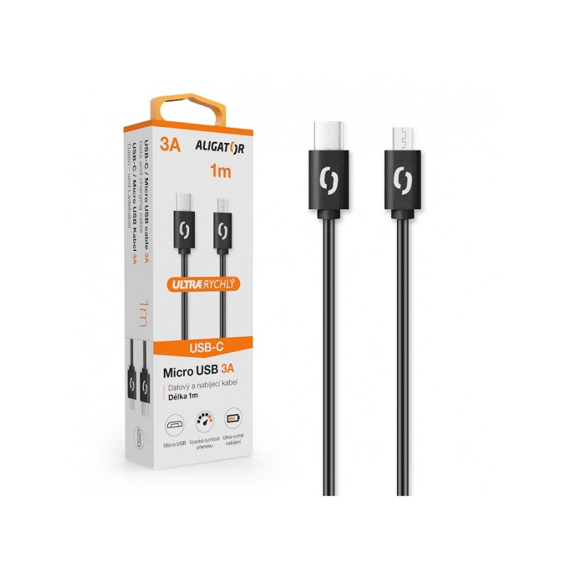 ALIGATOR Dátový kábel POWER 3A, USB-C/microUSB čierny