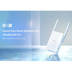 Tenda A33 - WiFi Range Extender AX3000 WiFi 6, opakovač 2976 Mb/s, 1x GLAN 1 Gb/s, WPS, 2x 5dBi, WPA3