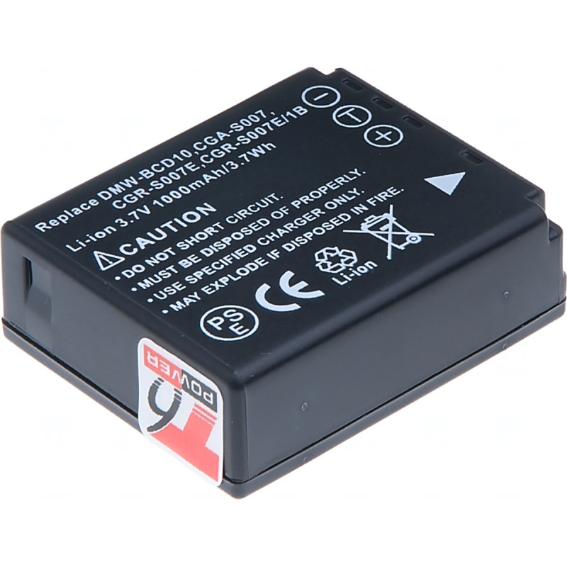 Batérie T6 Power pre Panasonic DMW-BCD10, CGA-S007, CGR-S007E, CGR-S007E/1B, 850mAh, 3,1Wh