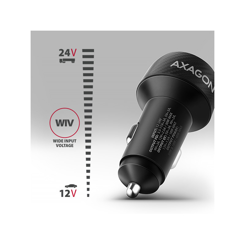 AXAGON PWC-PQ48 nabíjačka do auta 48W, USB-A + USB-C, PD3.0/PPS/QC4+/SFC/Apple