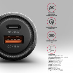 AXAGON PWC-PQ48 nabíjačka do auta 48W, USB-A + USB-C, PD3.0/PPS/QC4+/SFC/Apple