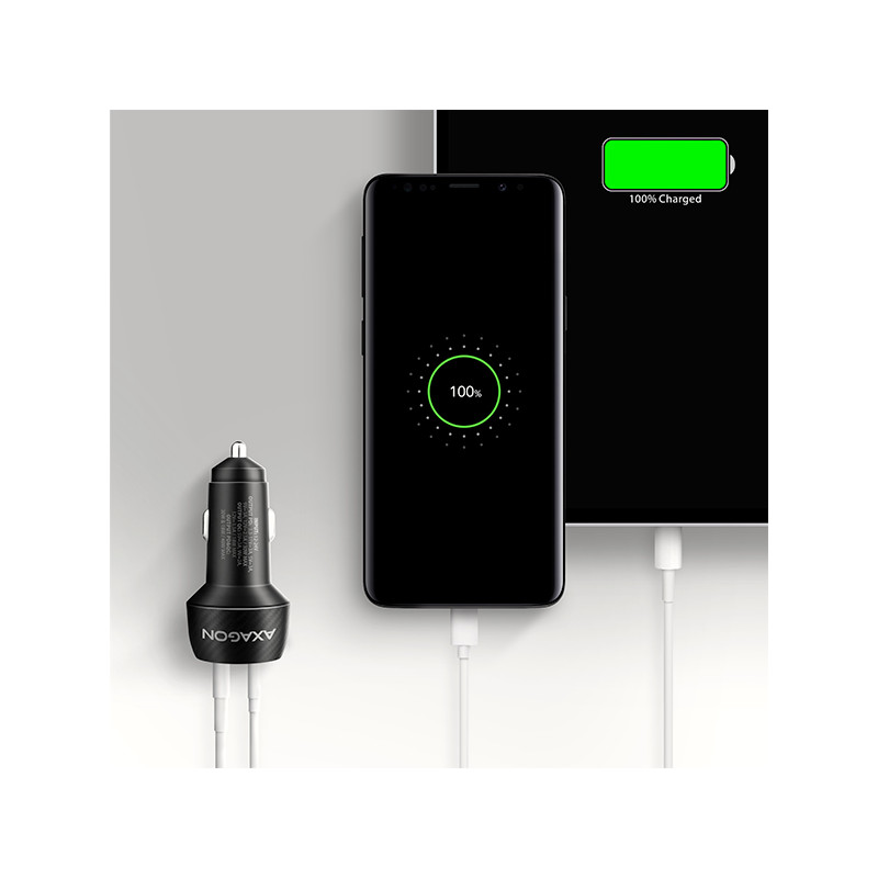 AXAGON PWC-PQ48 nabíjačka do auta 48W, USB-A + USB-C, PD3.0/PPS/QC4+/SFC/Apple