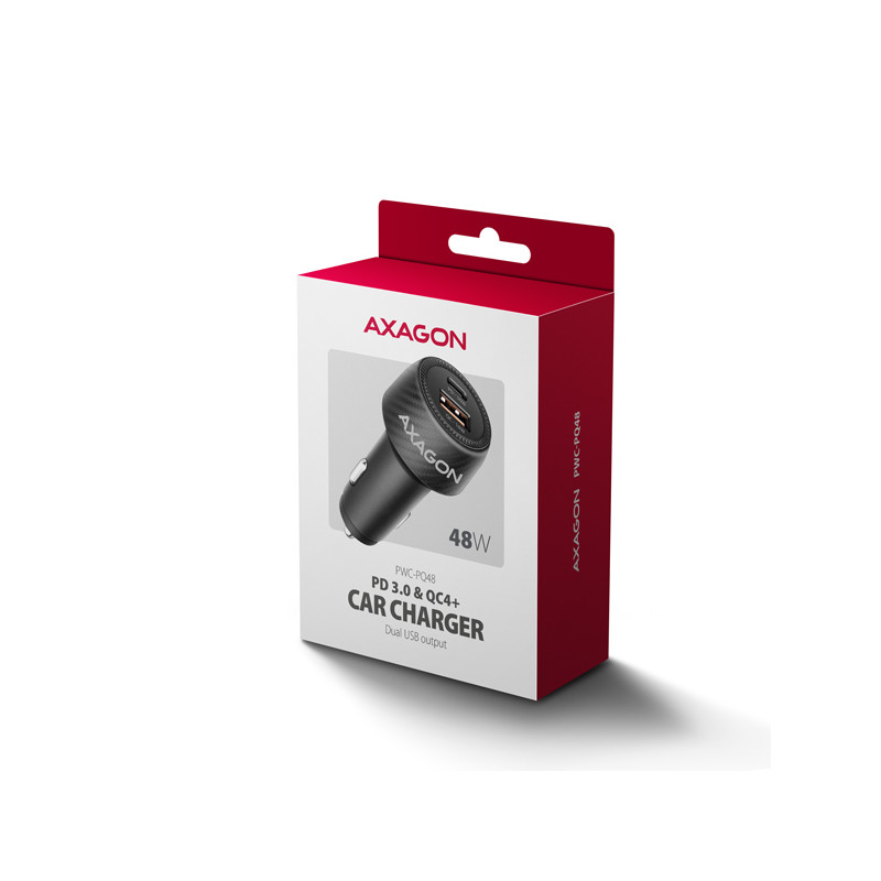 AXAGON PWC-PQ48 nabíjačka do auta 48W, USB-A + USB-C, PD3.0/PPS/QC4+/SFC/Apple