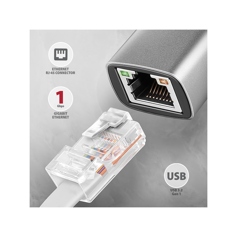 AXAGON ADE-TXCA, USB-C + USB-A 3.2 Gen 1 - Gigabit Ethernet sieťová karta, Asix AX88179, auto inštal