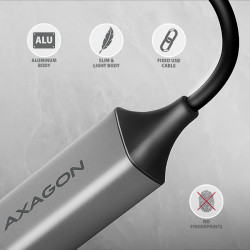 AXAGON ADE-TXCA, USB-C + USB-A 3.2 Gen 1 - Gigabit Ethernet sieťová karta, Asix AX88179, auto inštal