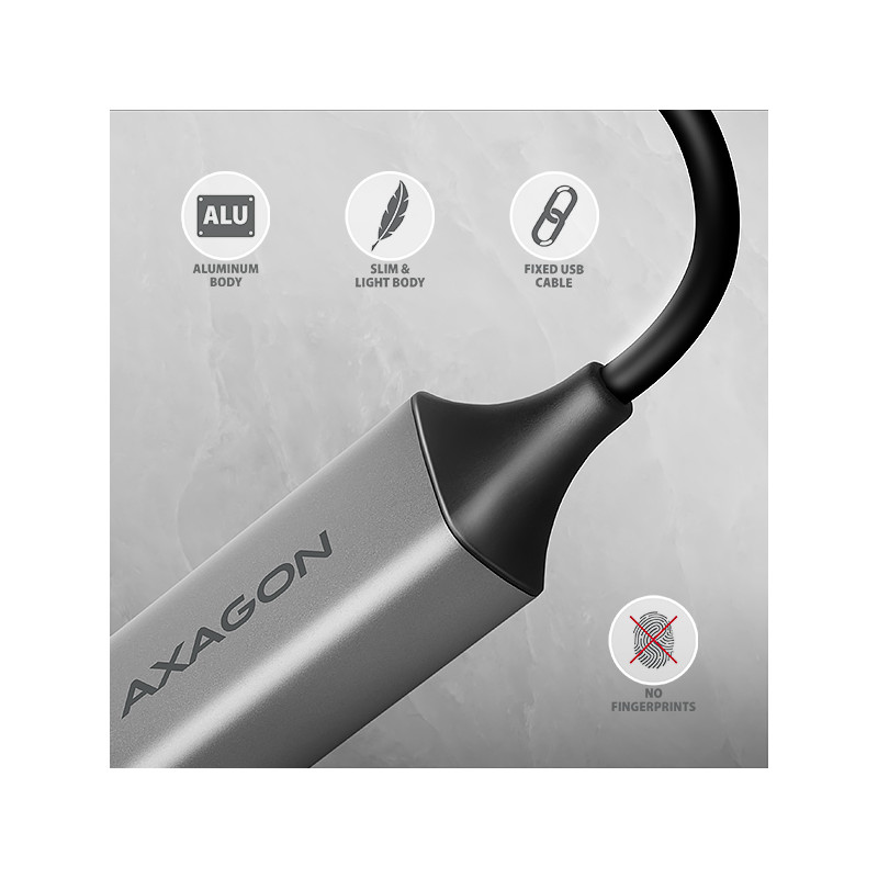 AXAGON ADE-TXCA, USB-C + USB-A 3.2 Gen 1 - Gigabit Ethernet sieťová karta, Asix AX88179, auto inštal
