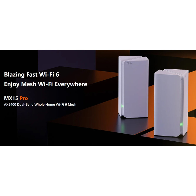 Tenda Nova MX15 Pro (3-pack) WiFi 6 AX5400 Mesh Gigabit systém, 9x GLAN/GWAN, WPA3, VPN, CZ app