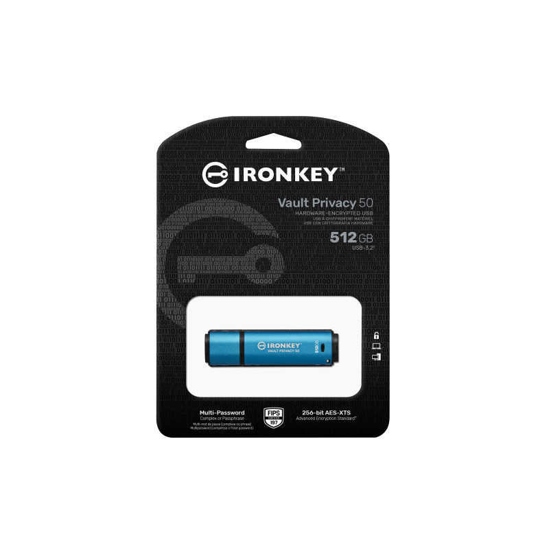 Kingston Ironkey Vault Privacy 50/512GB/USB 3.2/USB-A/Modrá