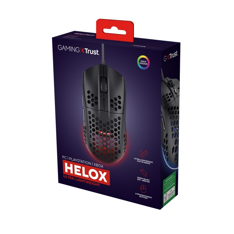 Trust Gaming GXT 928 Helox/Herná/Optická/Pre pravákov/6 400 DPI/Drôtová USB/Čierna