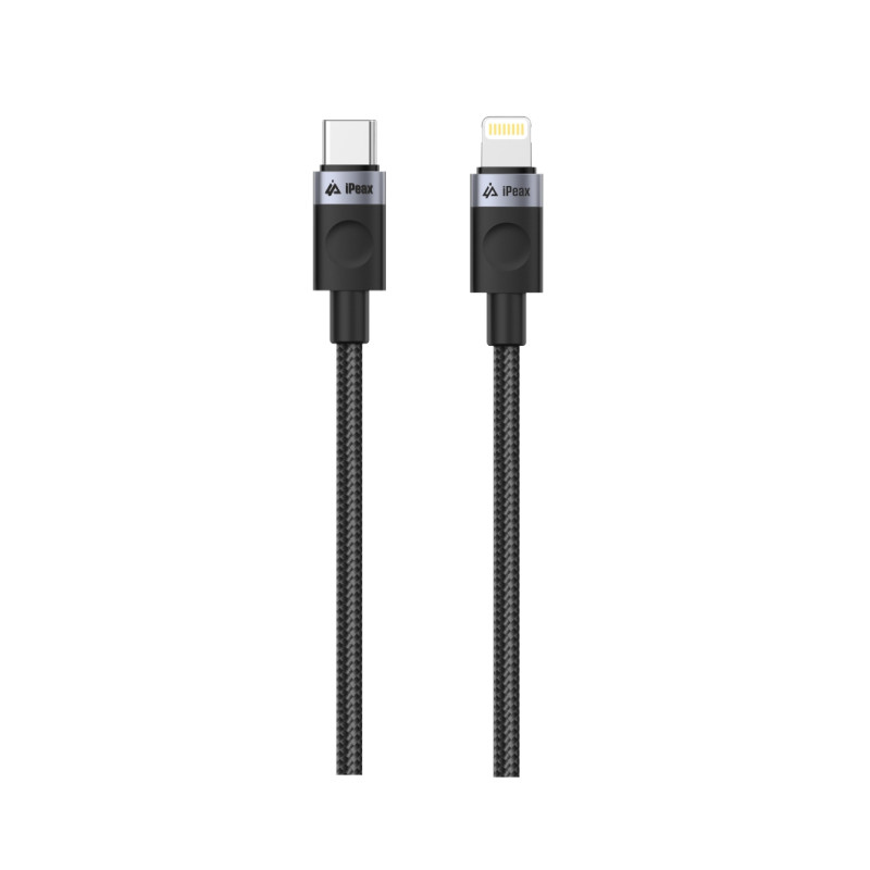 TEXTILNÝ KÁBEL USB-C/LIGHTNING 1,5M, USB 2.0 ČIERNY
