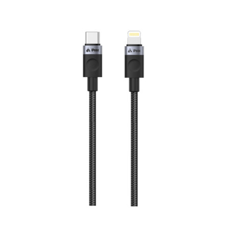 TEXTILNÝ KÁBEL USB-C/LIGHTNING 1,5M, USB 2.0 ČIERNY