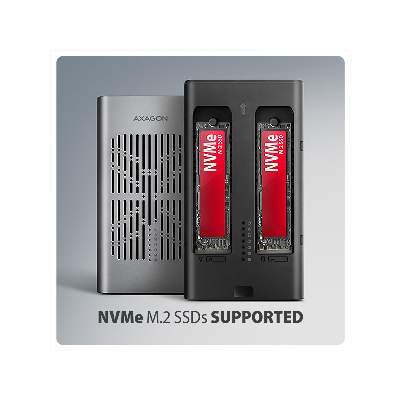 AXAGON EEM2-20GD, USB-C 20Gbps externý box pre dvoch M.2 NVMe SSD s funkciou klonovania