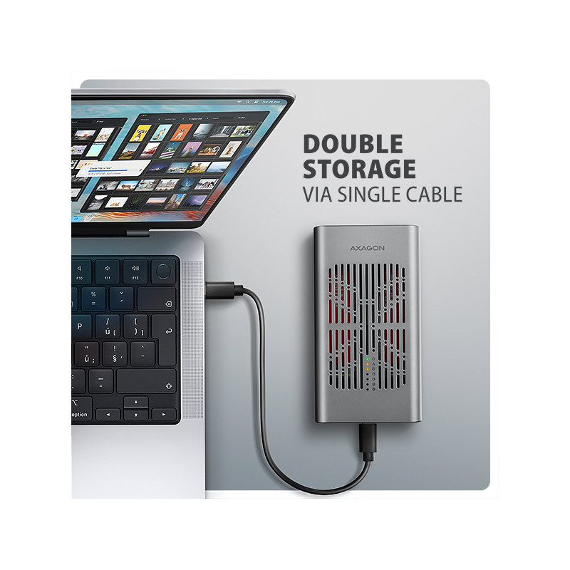 AXAGON EEM2-20GD, USB-C 20Gbps externý box pre dvoch M.2 NVMe SSD s funkciou klonovania