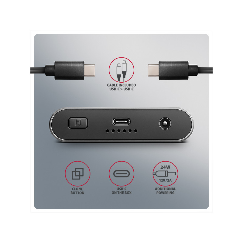 AXAGON EEM2-20GD, USB-C 20Gbps externý box pre dvoch M.2 NVMe SSD s funkciou klonovania