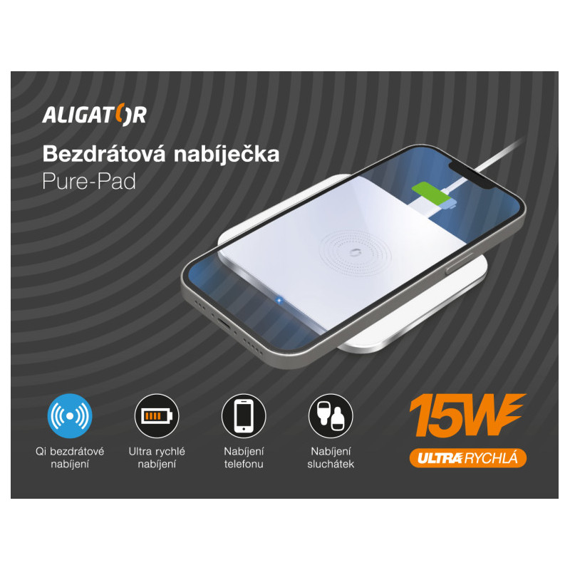 ALIGATOR bezdrôtová nabíjačka Aligator Pure-Pad 15W, biela