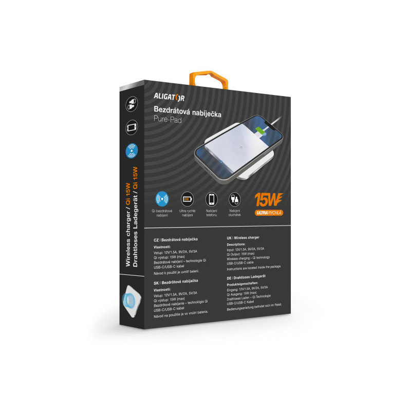 ALIGATOR bezdrôtová nabíjačka Aligator Pure-Pad 15W, biela