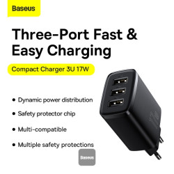 NONAME - Baseus nabíjačka do siete Compact 3xUSB 17W čierna
