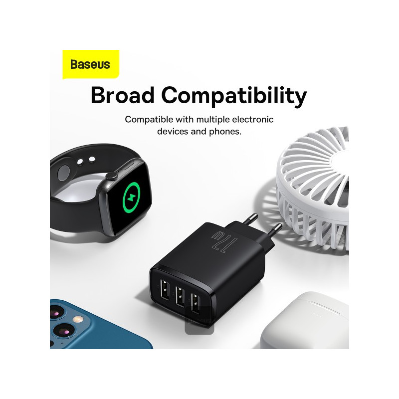 NONAME - Baseus nabíjačka do siete Compact 3xUSB 17W čierna