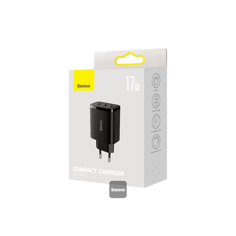 NONAME - Baseus nabíjačka do siete Compact 3xUSB 17W čierna