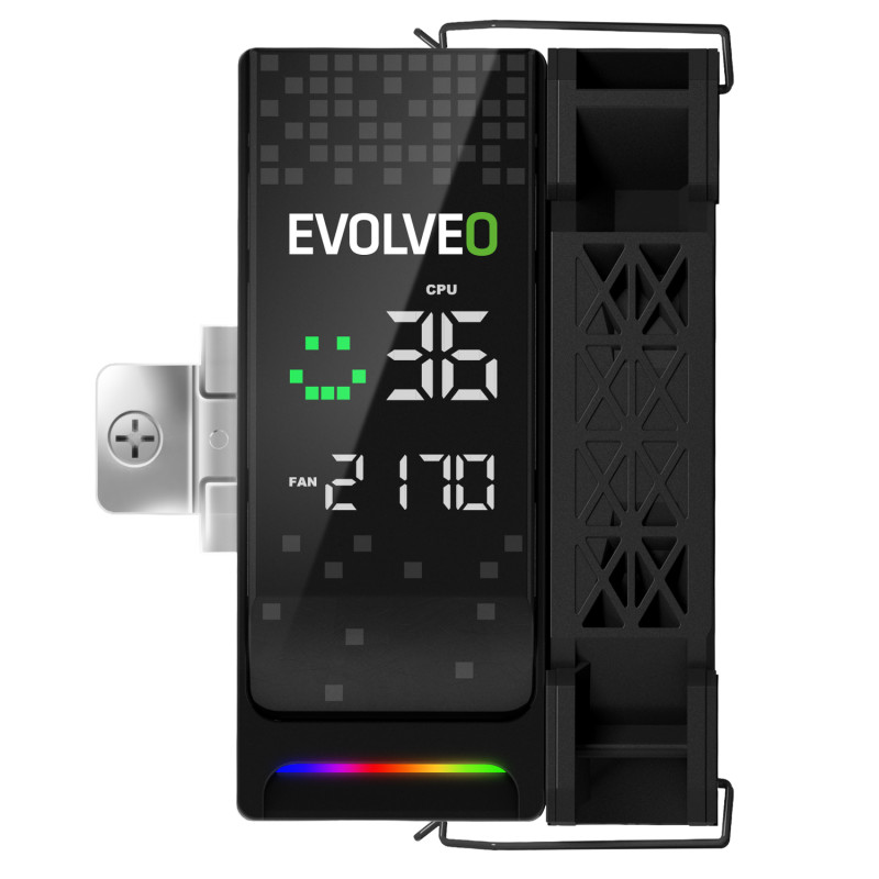 EVOLVEO QuietCool7, CPU chladič s digitálnym displejom, 6x heatpipe, čierny