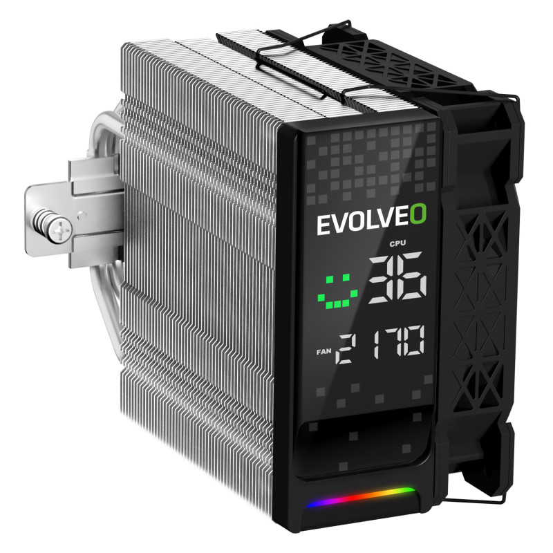 EVOLVEO QuietCool7, CPU chladič s digitálnym displejom, 6x heatpipe, čierny